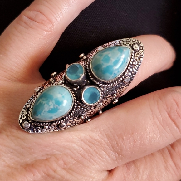 New Mosaic Jasper & Chalcedony 925 Silver Statement Ring. - Picture 14 of 16
